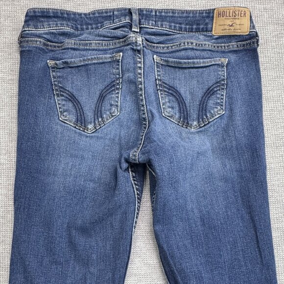 Hollister Womens 9R Blue Distressed Bootcut Jeans Denim Ripped Knee Medium Wash - Picture 4 of 13